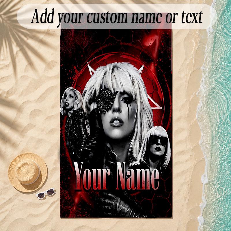 Beach TowelLady Gaga Custom Name Text Personalized Soft Towel for Beach Pool Indoor Home Decor Gift