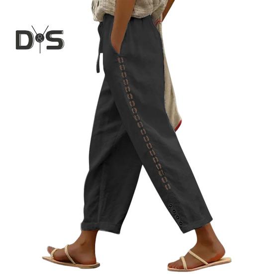 Dámské ležérní kalhoty Lehké prodyšné všestranné kalhoty s nastavitelným elastickým pasem Pohodlné kapsy pro každodenní nošení