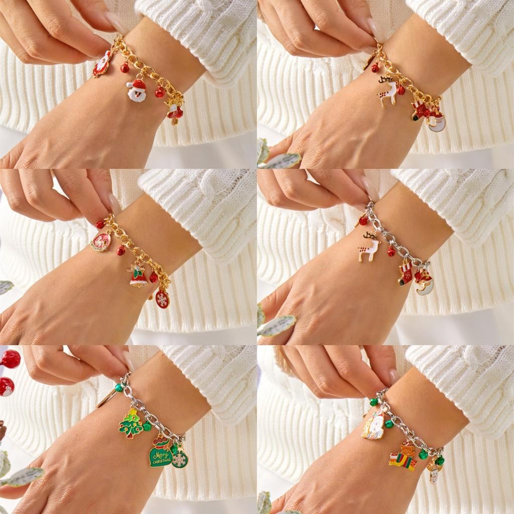 Festive Christmas Hand Jewelry With Reindeer Bell Snowflake For Celebrations