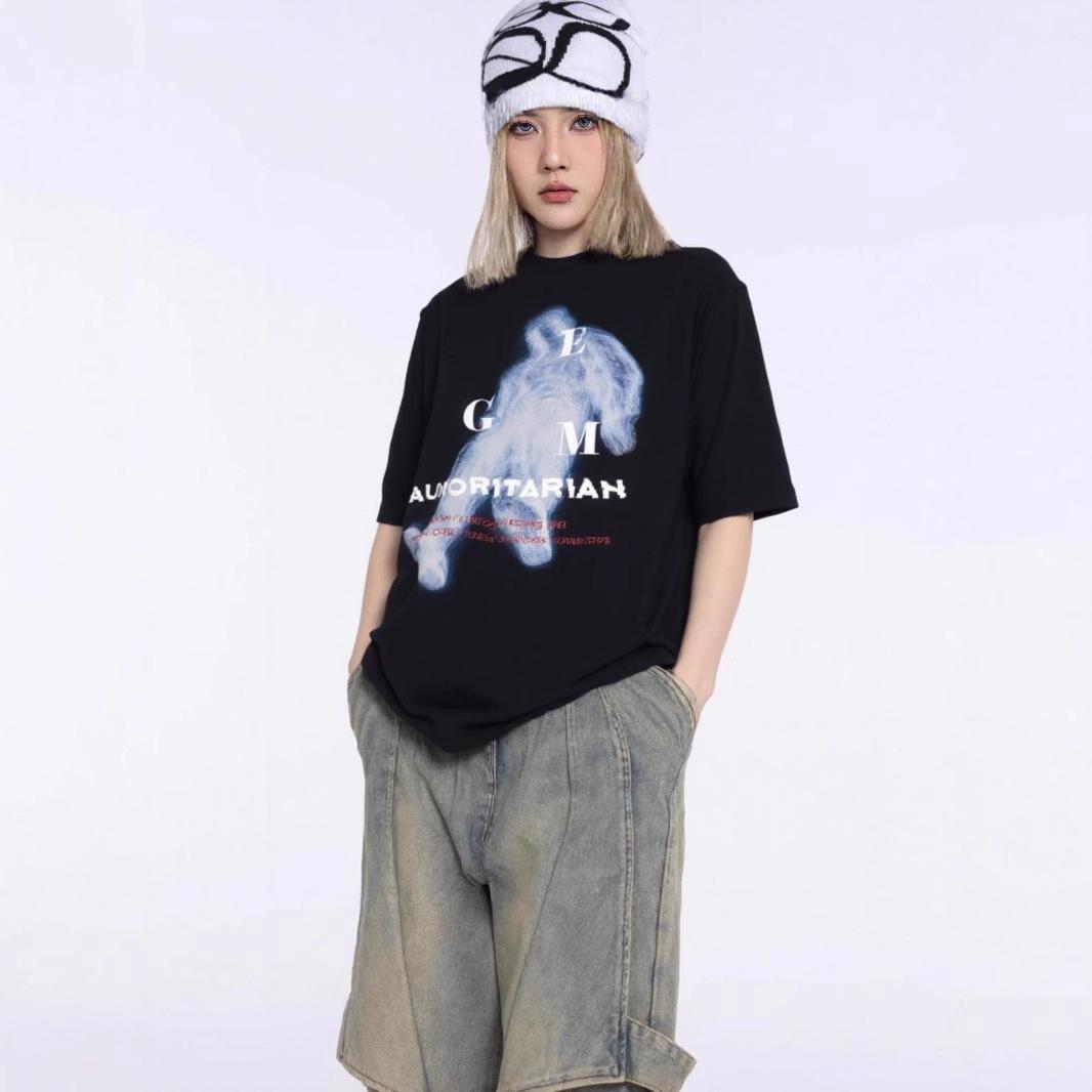 

Trendy Cotton Couple T-Shirts with Retro Portrait Print - Unisex and Oversized XXL чорний