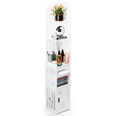 Bathroom Cabinet Small Bathroom Storage Cabinet Over The Toilet Storage Cabinet for Skinny Bathroom Corner Floor Trash Can & Shelves (White)
