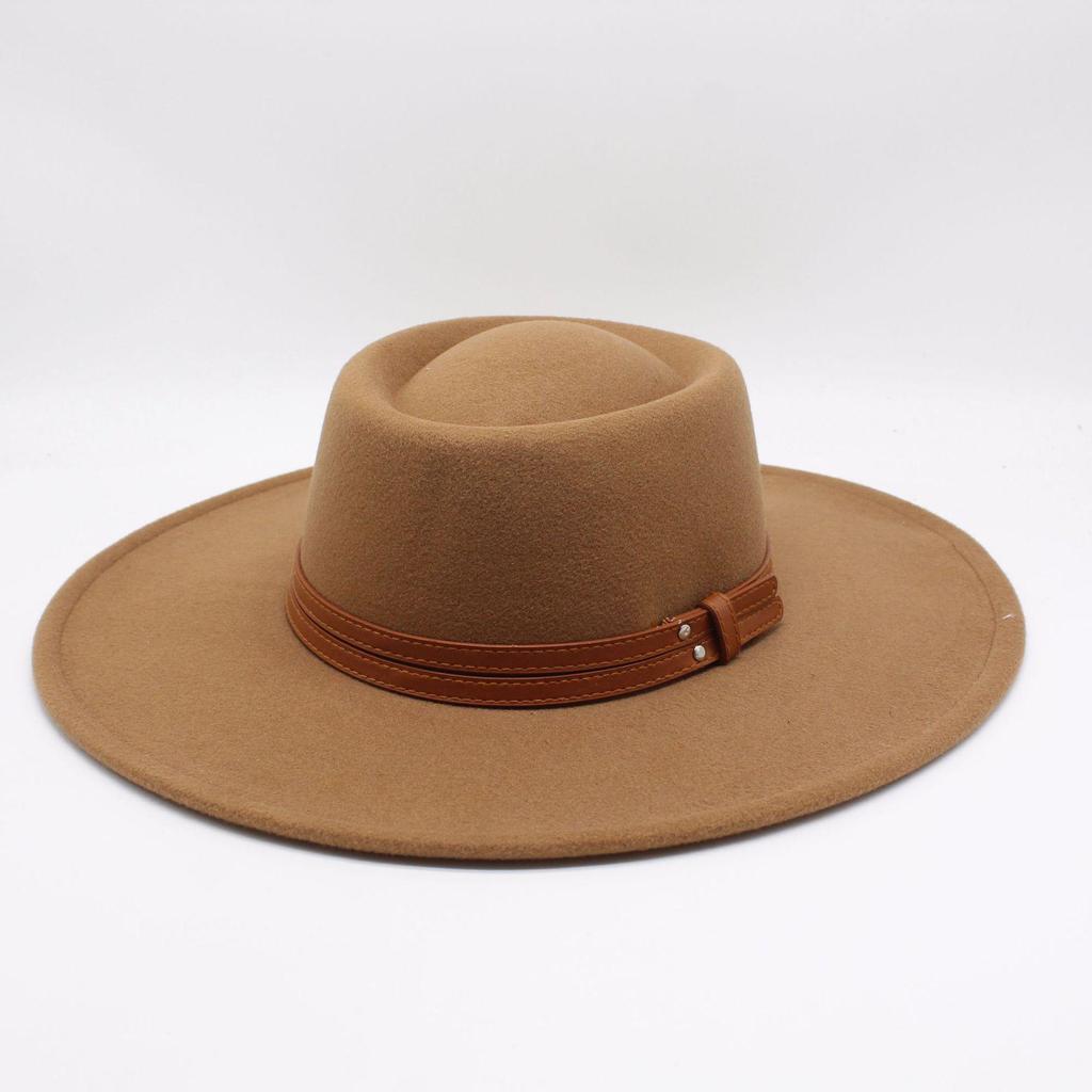 Solid Color Wool 9.5Cm Brim Men'S And Women'S Warm Outdoor Elliptical Concave Convex Torus Top Hat