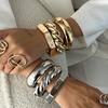 Exaggerated Metal Smooth Thread Stacked Bracelet, Personalized Retro Geometric Hexagonal Mirror Bracelet