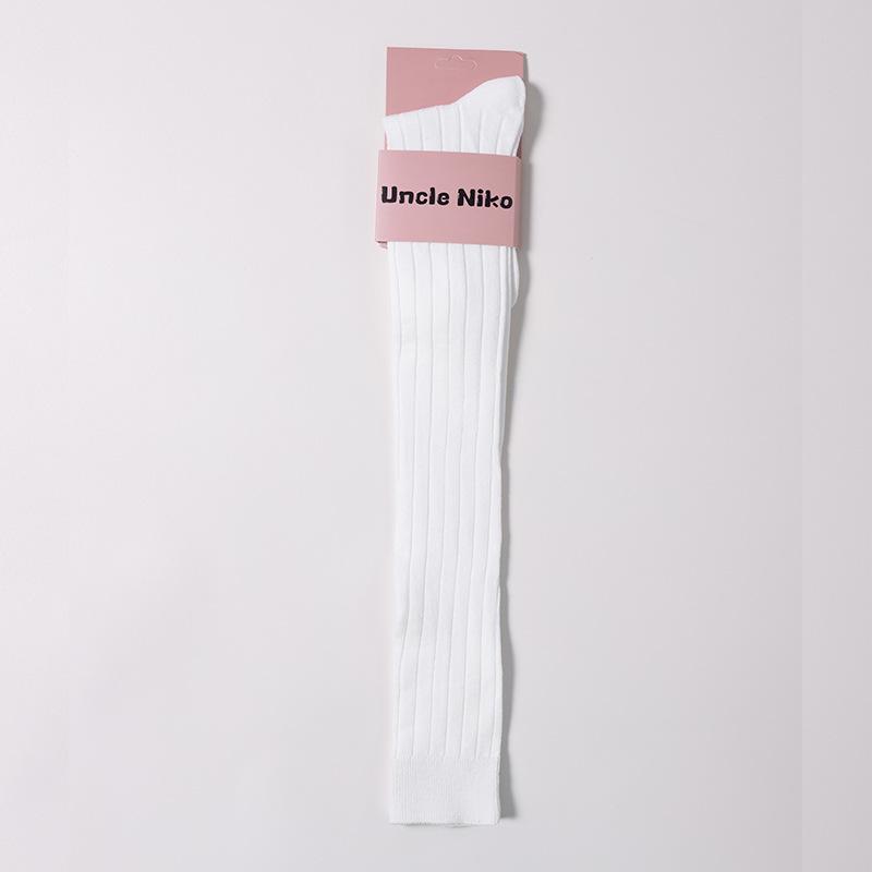 Japanese Style Anti-Pilling Striped Over-the-Knee White Socks - Breathable, Sweat-Absorbent Long Cotton for Women's Spring/Summer Fashion