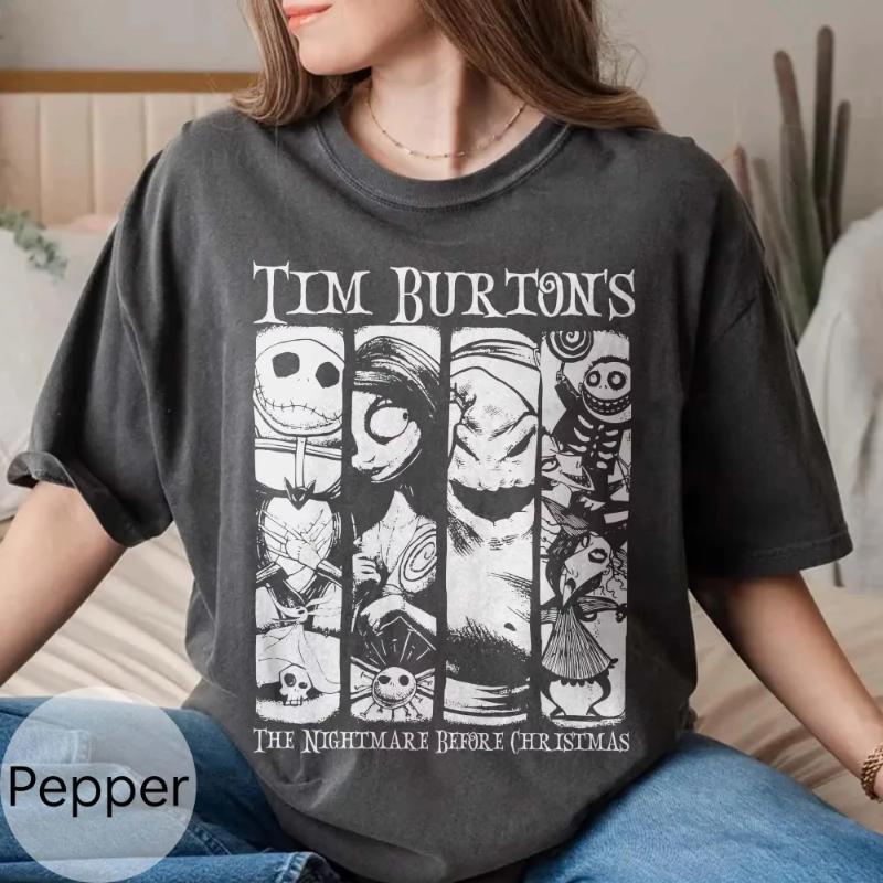 Retro Christmas Eve Horror Halloween Tim Burton Shirts Jack Skellington Shirts Sally and Uji Bugi Tshirts Party Tshirts S