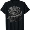 Minimalistische Rosenblume auf schwarz-weißem Rosen-T-Shirt