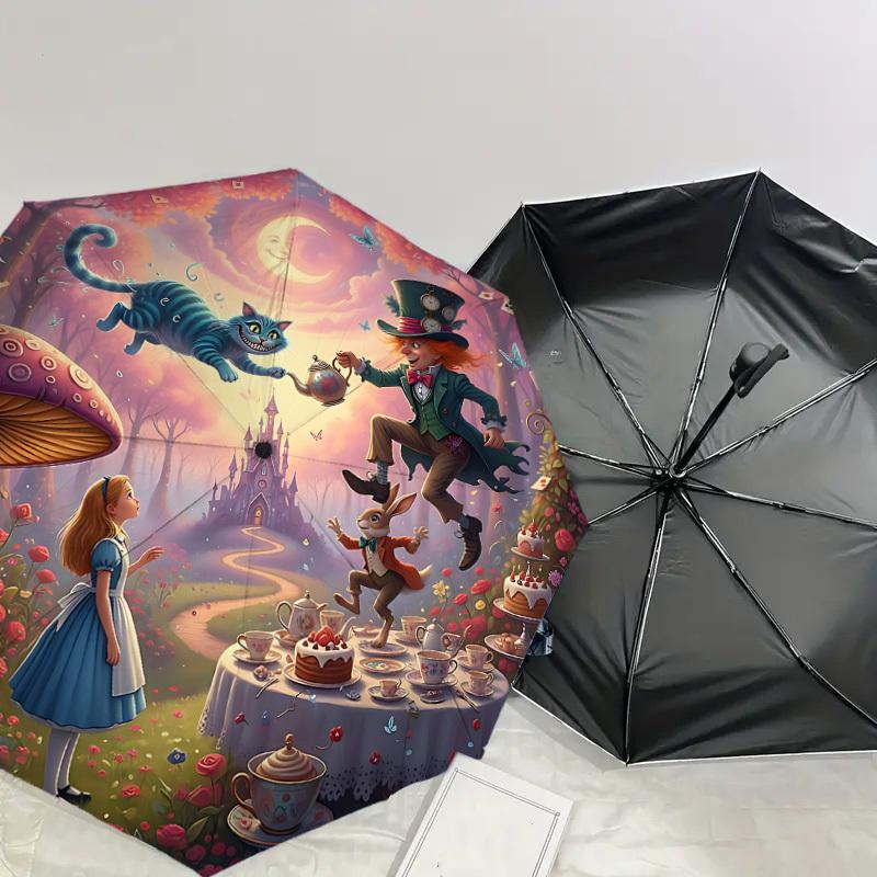 1PC Alice in Wonderland Umbrella-8-Rib Reinforced, Automatic Open, Lightweight & Durable, Cute Fashion Accessory for Outdoor-P72