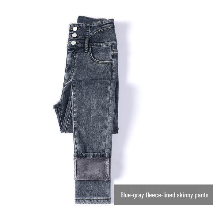 

High-Waisted Thick Velvet Skinny Jeans for Women - Winter Slim Fit Stretch Jeggings 27 (90-100 Jin)