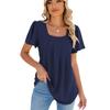 EU Cross-Border Women's Square Neck Pleated Short Sleeve Loose T-shirt 2024 Spring/Summer Collection