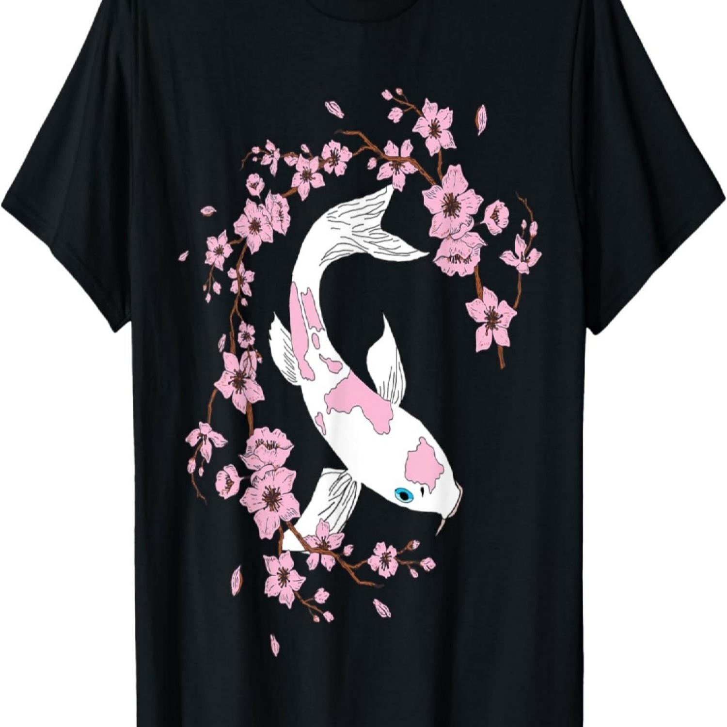 Sakura Cherry Koi Carp Cherry Blossom Tree T-Shirt S чёрный