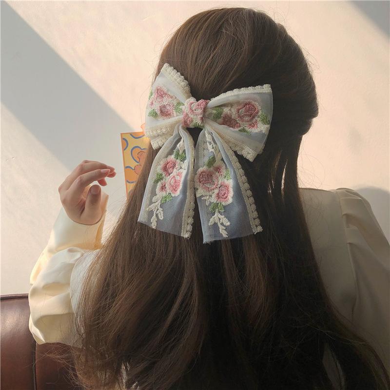 Bows Lace Big Bows Hairclip Women Elegant Spring Clip Spring Summer Hair Accessories Women Barrettes Embroidery Hair