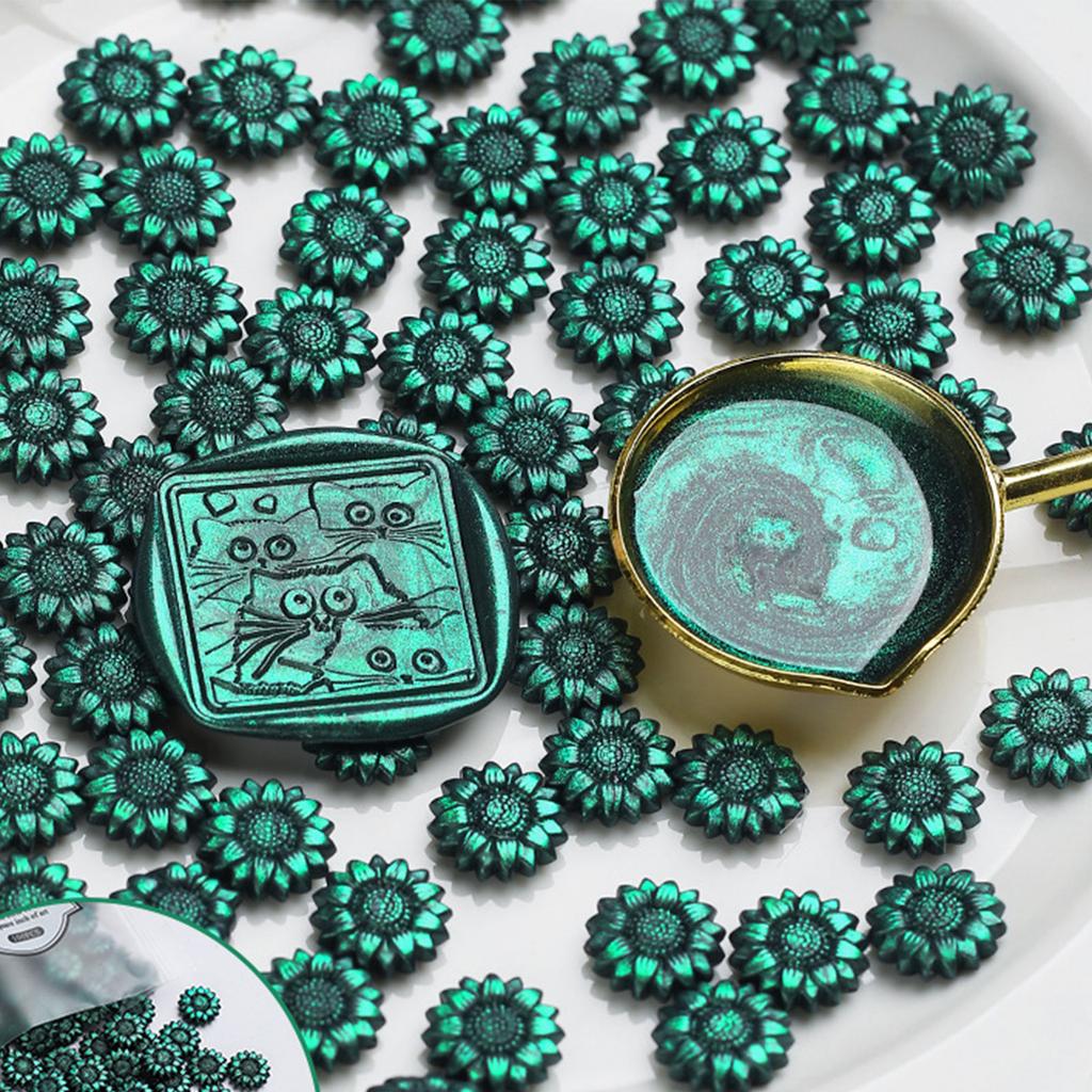 100PCS Wax Sealing Wax Beads Sunflower Sealing Wax Sealing Beads for Seal Invitation Gift Cards Christmas Gift Wrapping