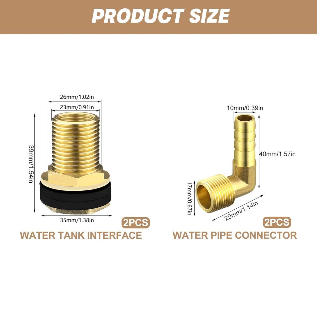 Brass Water Tank Fitting Set Metal Tank Connectors Barrel Fittings Upgrades for Buckets Containers & Irrigation Use