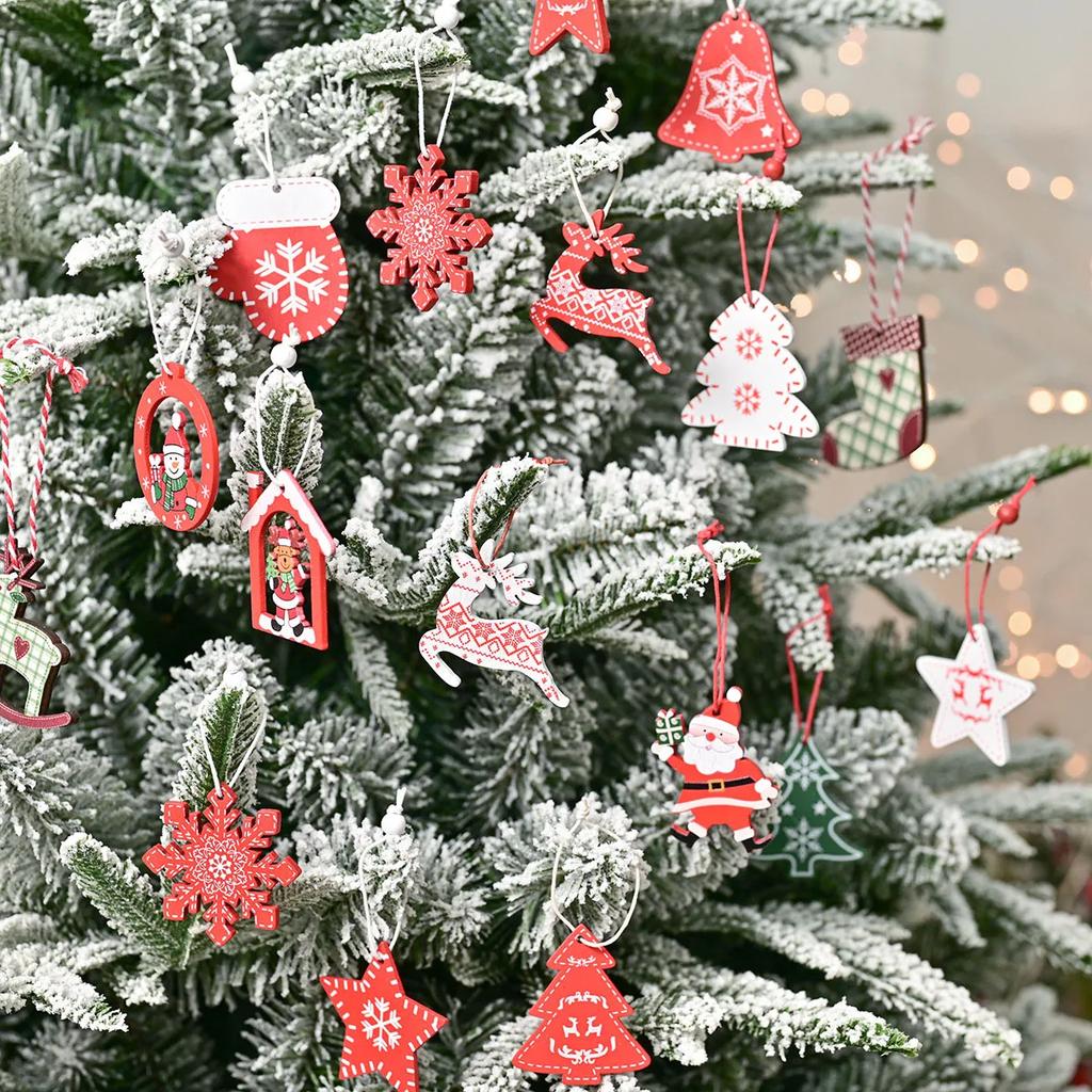 1pc-Christmas Wooden Pendant Decoration Holiday Elk Snowflake Star Chrimbo Tree Hanging Ornaments Home DIY Decors