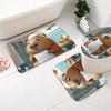 4-teiliges Cartoon-Niedliches und Lustiges Capybara Eichhörnchen Badezimmer-Set - 2D FLACHER Duschvorhang und Rutschfeste Badematten für Badezimmerdekor Exquisit