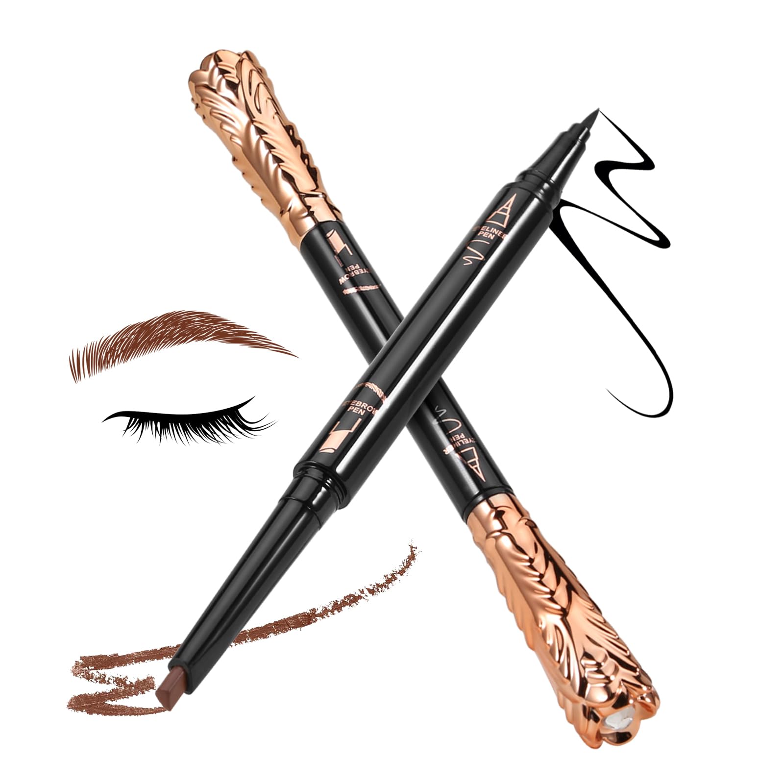 Boobeen Eyeliner and Eyebrow Pencil Dual End, Liquid Black Eyeliner with Women s Eyebrow Definer Pencil, for Natural Eye Makeup