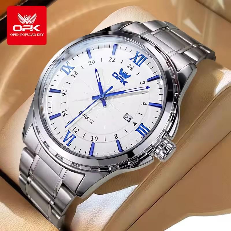 OPK Men's Retro 40mm Stainless Steel Belt Silver Black Quartz Watch Simple Sport Fashion Style with Luminous Calendar Waterproof