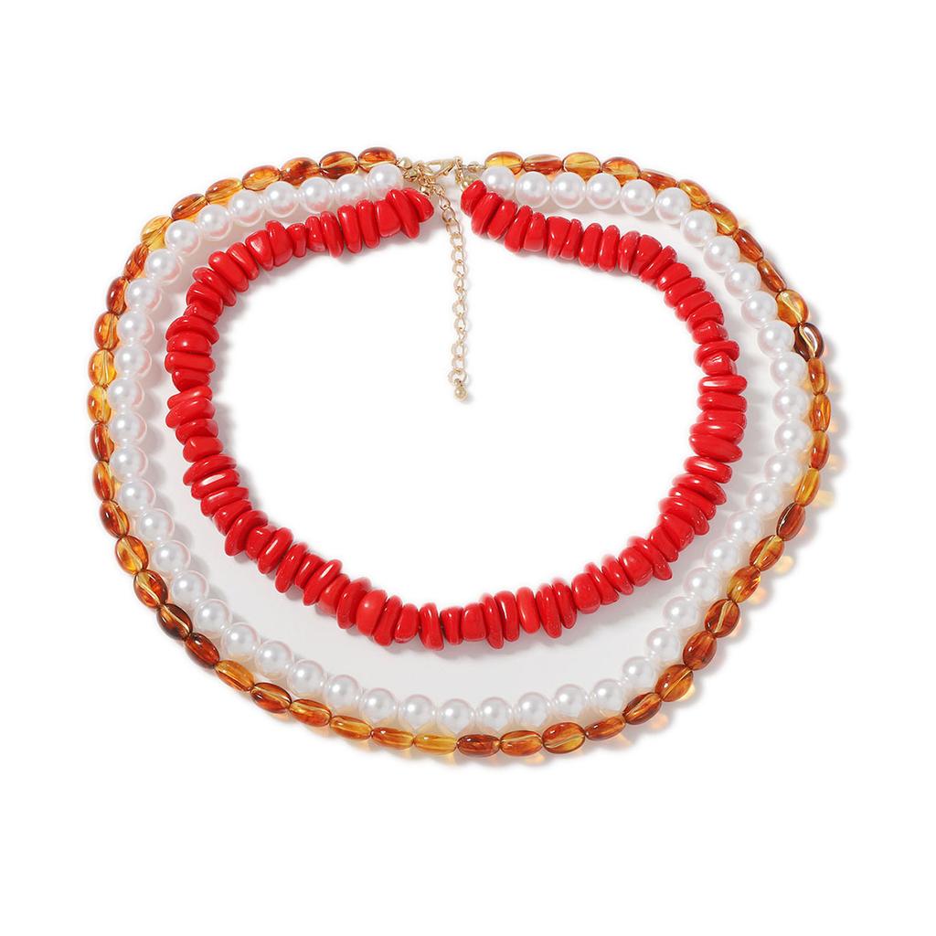 Medieval Vintage retro trend personality creative design sense multi-layered wearing imitation pearl street auction necklace