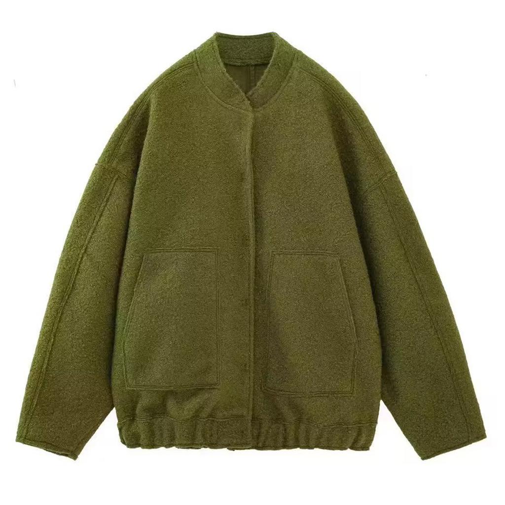 Women's Solid Color Fashionable Short Sleeved  Woolen Jacket Jacket