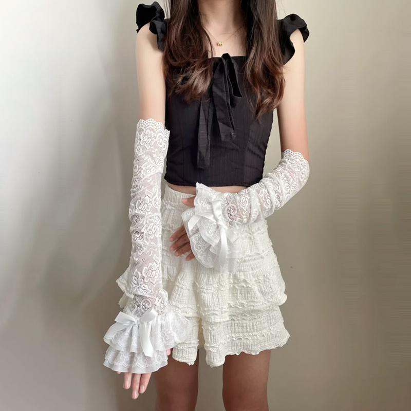Girl Sexy Hollow Out Lace Long Arm Sleeves Removable White Black Summer Thin Sun Protection Fingerless Gloves Fashion Mesh Cuffs