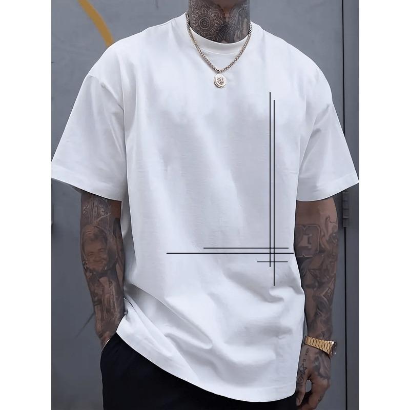 

European sizes A Stylish Design Featuring a Horizontal And Vertical Pattern, This Men S Short-Sleeve Round Neck Shirt Embodies 4XL білий