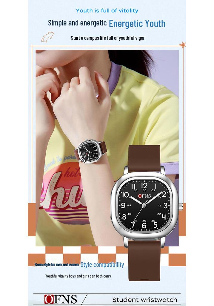 Oufanni Student Exam Watch: Silent Quartz Square Wristwatch with Night Light for Boys & Girls