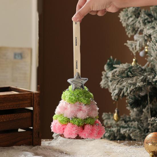 Plush Christmas Tree Ornament Mini Fluffy Christmas Tree Pendant with Star Treetop Multicolored Xmas Tree Shaped Hanging Crafts for Home Party Decor