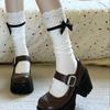 Sweet Lace Patchwork Calf Socks Lolita Bow White Cutewomen Mid-Tube Socks