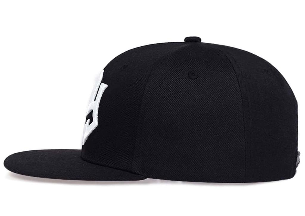 [sproutsy] Flat Visor Cap with Embroidered Logo, Snapback Hat, NY (JP, Numeral Size, 58.0 cm, Black)