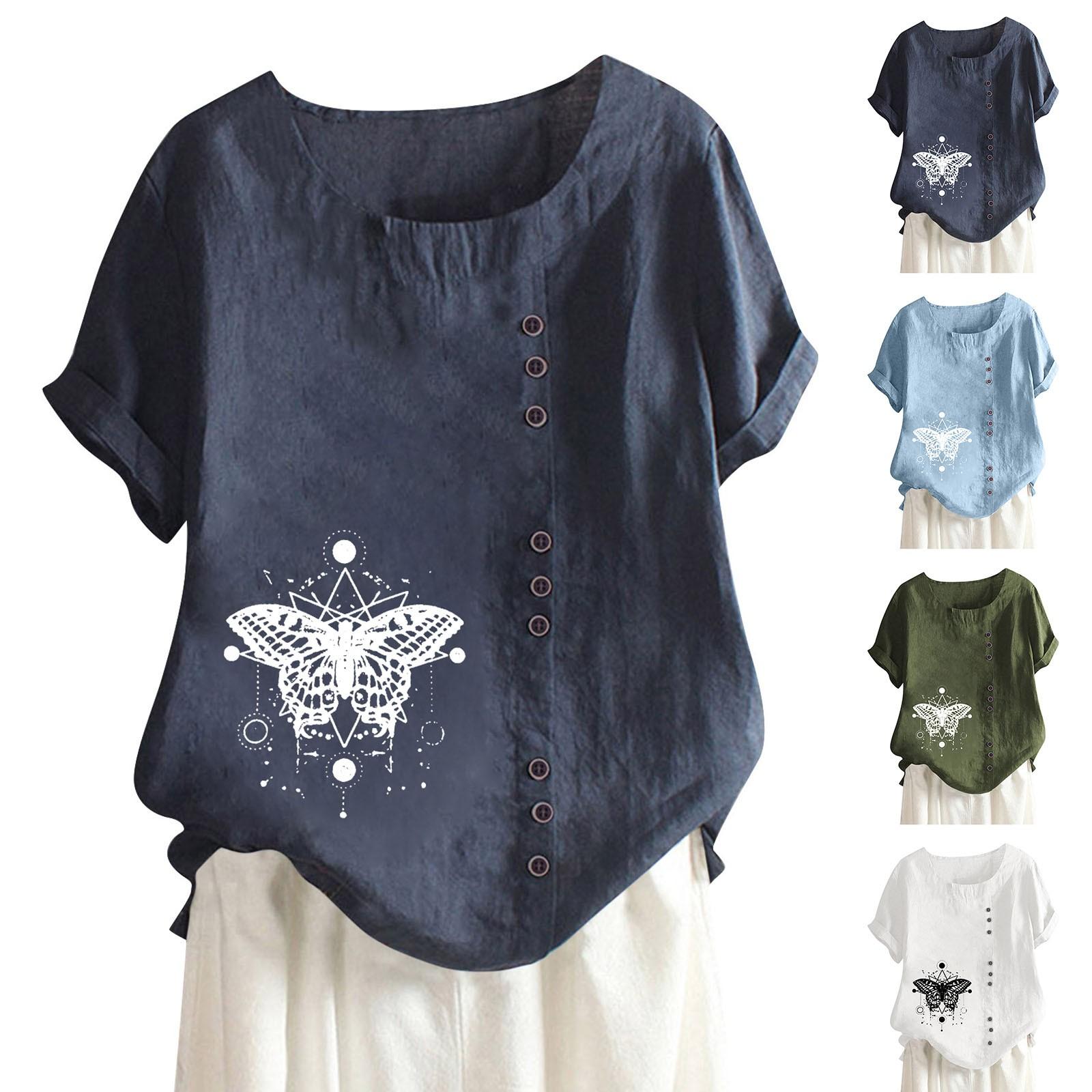 

Женская мода Повседневная блузка с круглым вырезом и коротким рукавом с принтом