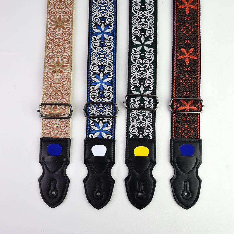 Adjustable Guitar Strap Embroidered Print Ethnic Style Guitar Strap For Folk Electric Guitar Bass Ukulele Guitar Accessories