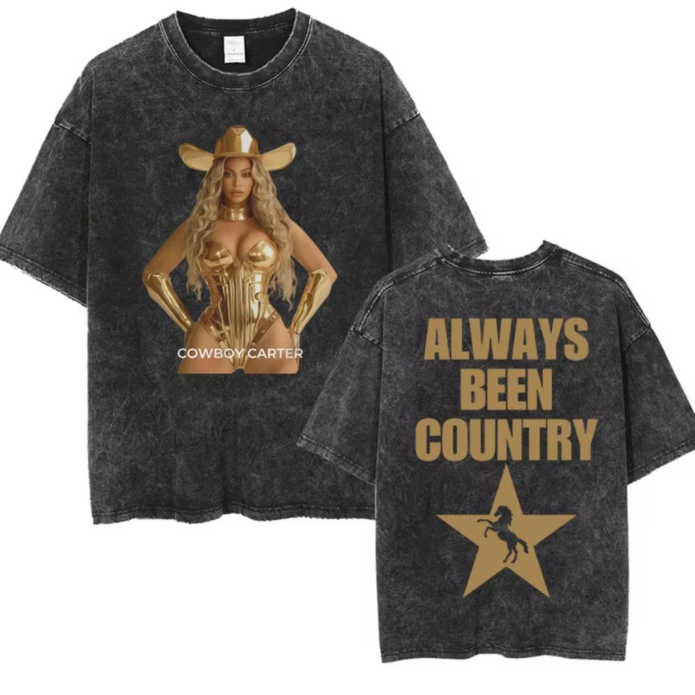 Cowboy Carter Beyonce Tour Vintage Washed T Shirts Men Women Hip Hop Harajuku Oversized Tshirt Summer Clothing Cotton Tees