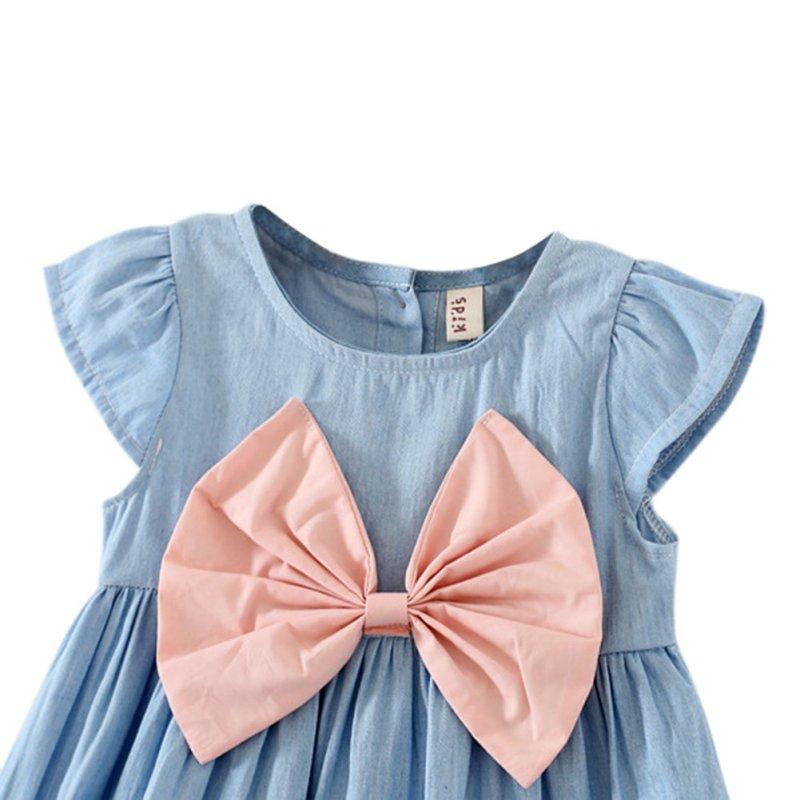 Baby Girls Bow-knot Mini Dress Children Baby Summer Short Sleeve Dress