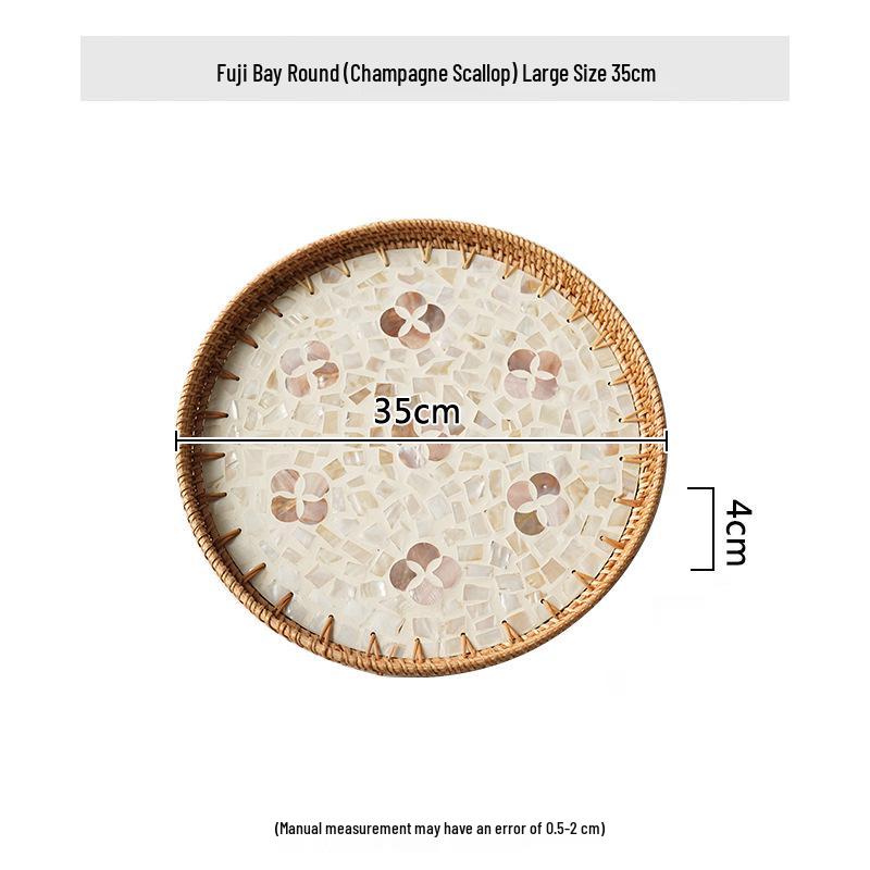 Handmade Rattan Round Light Luxury Tray for Picnic, Fruit, and Candy Storage in the Living Room or Restaurant.