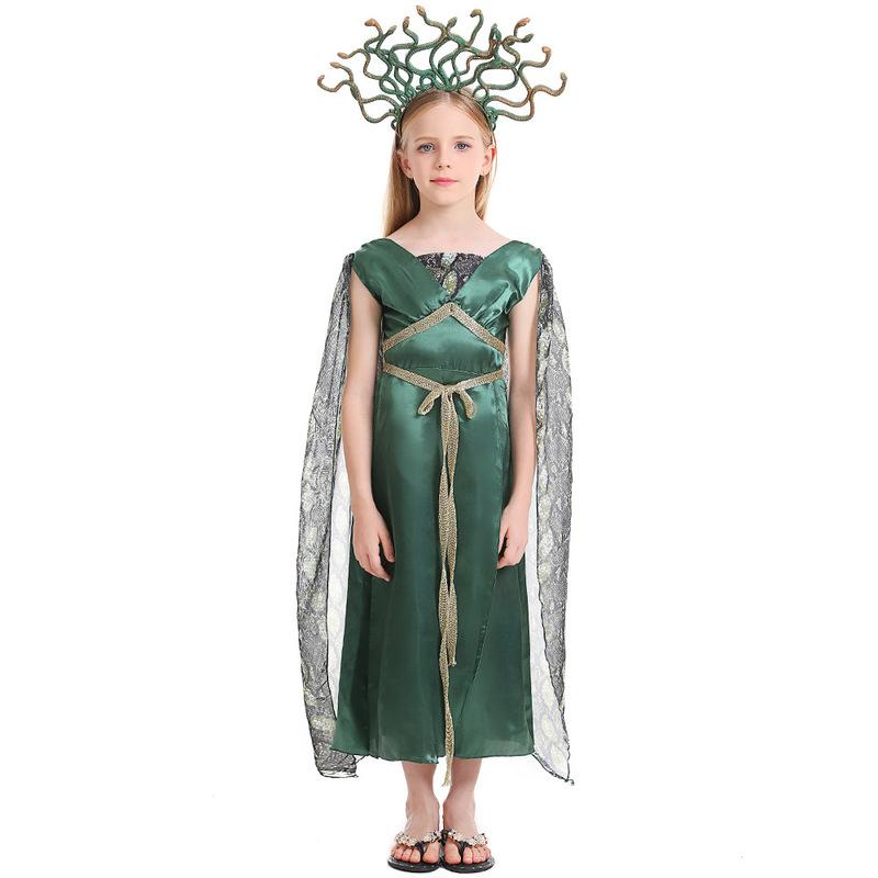 Childs Girls Little Medusa Halloween Fancy Dress Costume Green Headgear With