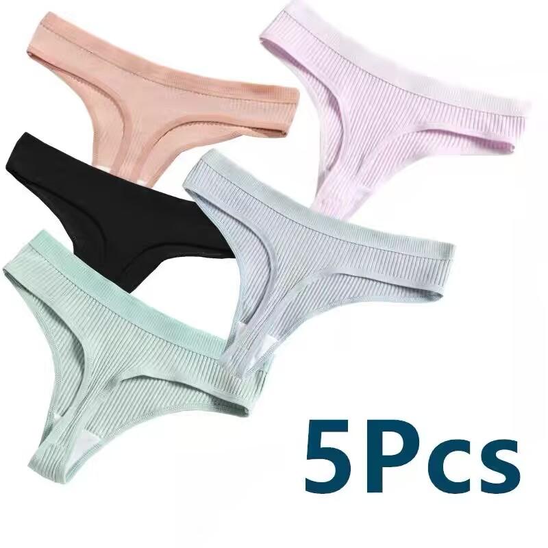 5PC Women Cotton Panties M-XL Comfortable Thongs Underwear Women Bikini Underpants Sexy Low-rise Girl's T-back Panties