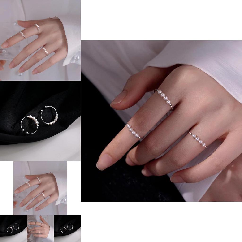 Stylish Minimalist Pearl Ring For Women Adjustable Open Finger Geometric Design