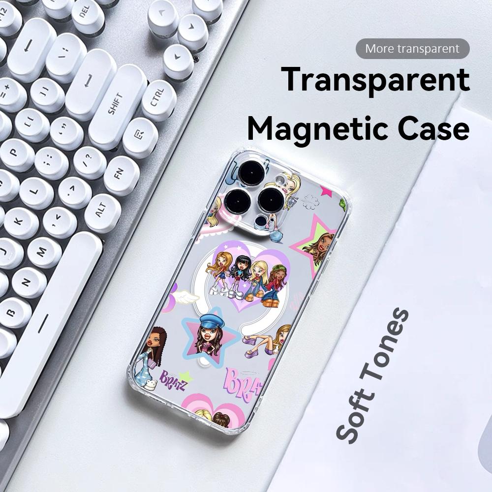 Fashion Girl B-BratzS Phone Case For iPhone 17 16 15 14 13 12 Pro Max Plus With Magnetic Crystal Clear Case Wireless Charge