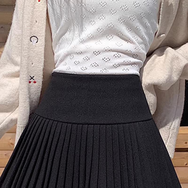Spring Sexy Pleated Lace-Trim High Waist Woolen Skirt