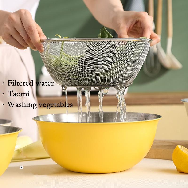 New 304 Stainless Steel Salad Mixing Bowl Sets Egg Beater Basin Dough Food Container Kitchen Fruit Vegetable Whisking Salad Bowl Set