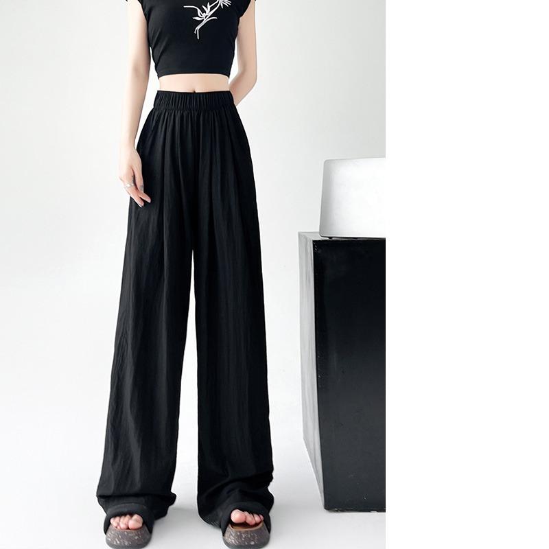 Spring Autumn Women Loose Wide Leg Pants New Thin Elastic High Waist Casual Drape Casual Long Pants Solid Color Fashion Elegant Simple Trousers 2396