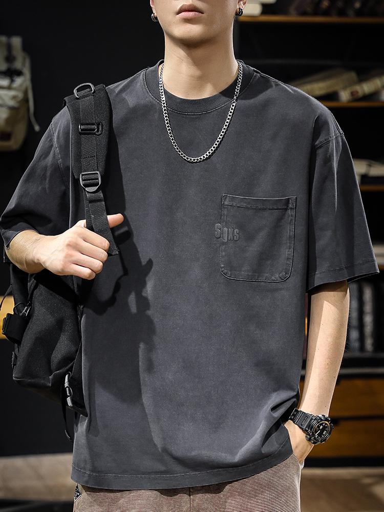 

Мужская футболка в стиле ретро из американской классической стираной хлопковой ткани плотностью 280 г, с короткими рукавами, летний тренд. M 100-125 jin