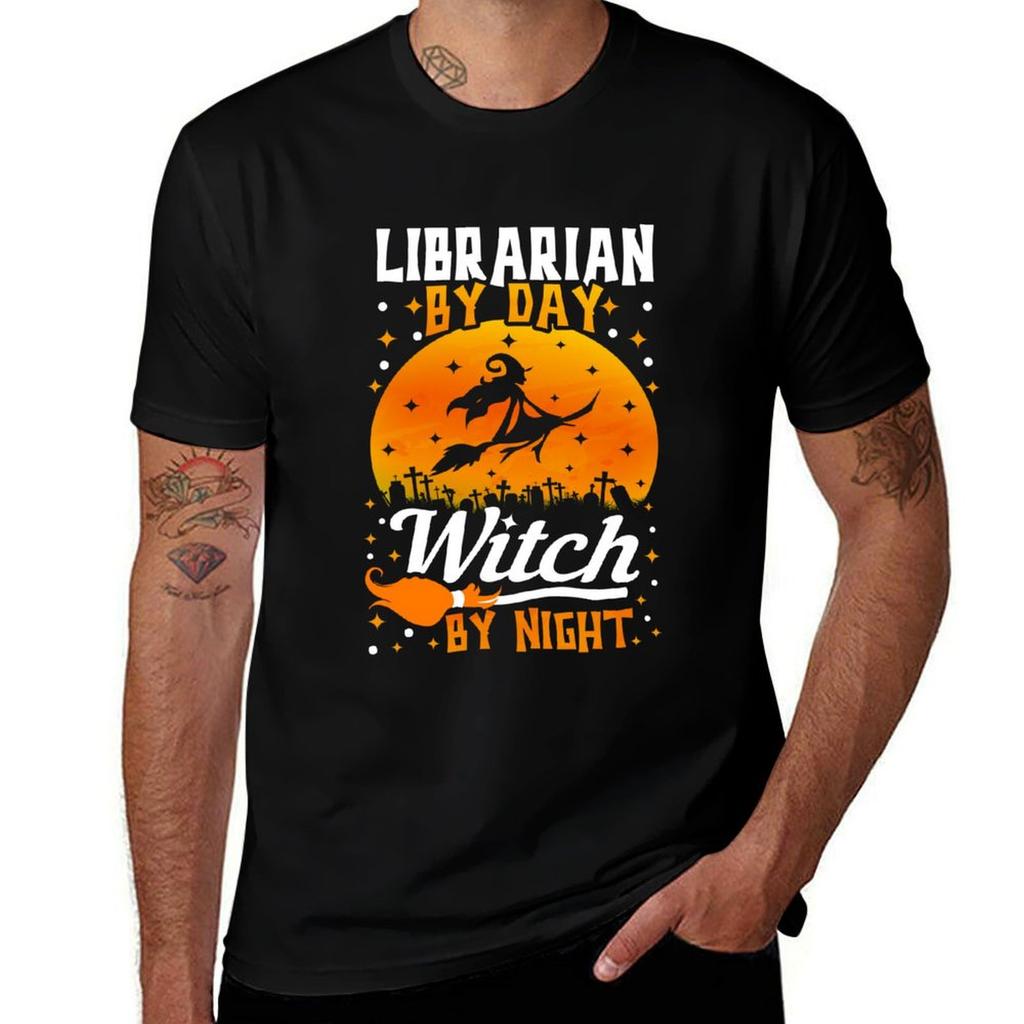 Librarian By Day Witch By Night Funny Halloween TShirt Work Wear Lightweight Tee