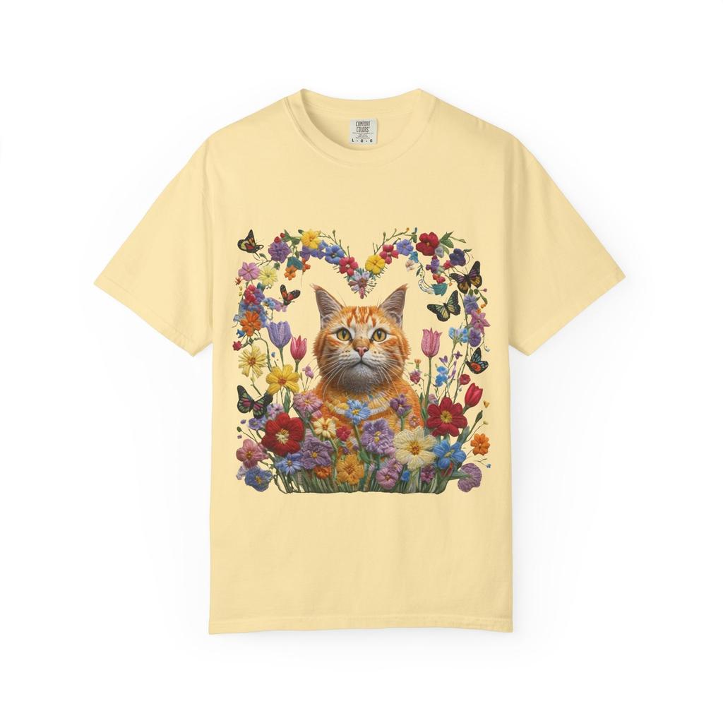 Comfort Colors Whimsical Cat Floral T-Shirt Perfect for Cat Lovers Spring Outfit