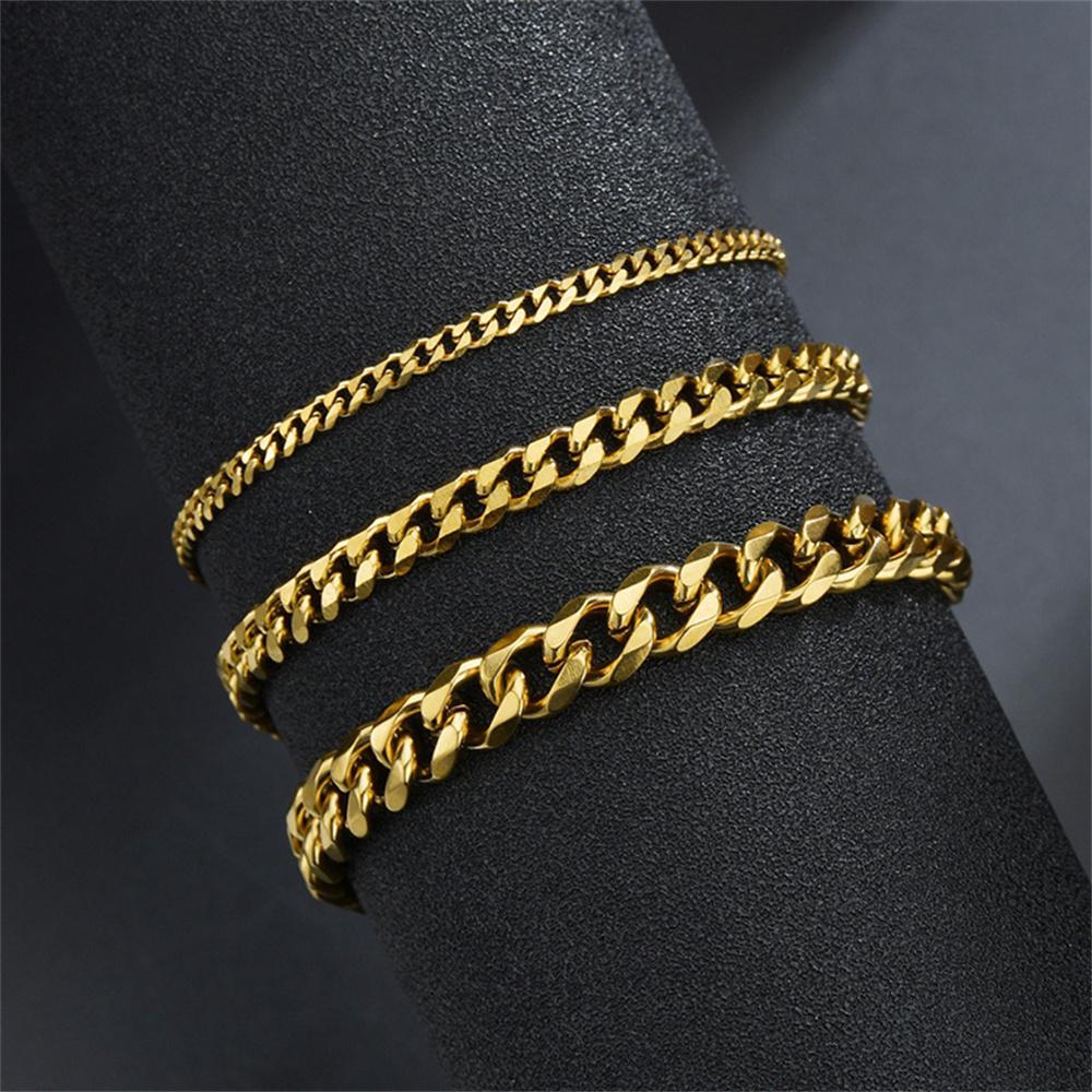 Hip Hop Stainless Steel Cuban Chain Bracelet For Women 3 5 7 mm Simple Stainless Steel Men Bracelet Gold Color Jewelry