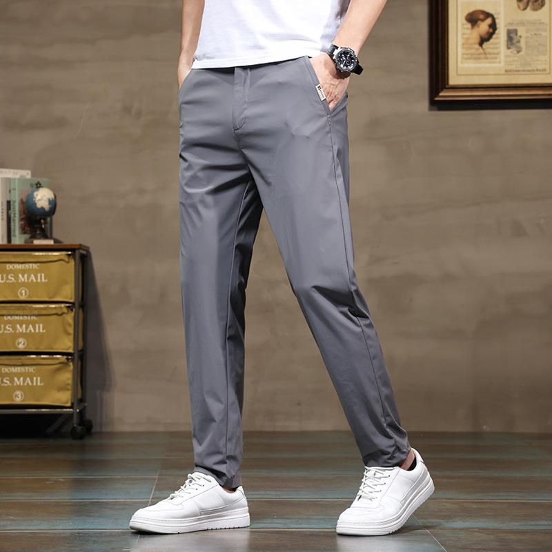 

Men s Summer Slim Fit Four-Way Stretch Ice Silk Pants - Trendy Casual Straight Leg Suit Style 33