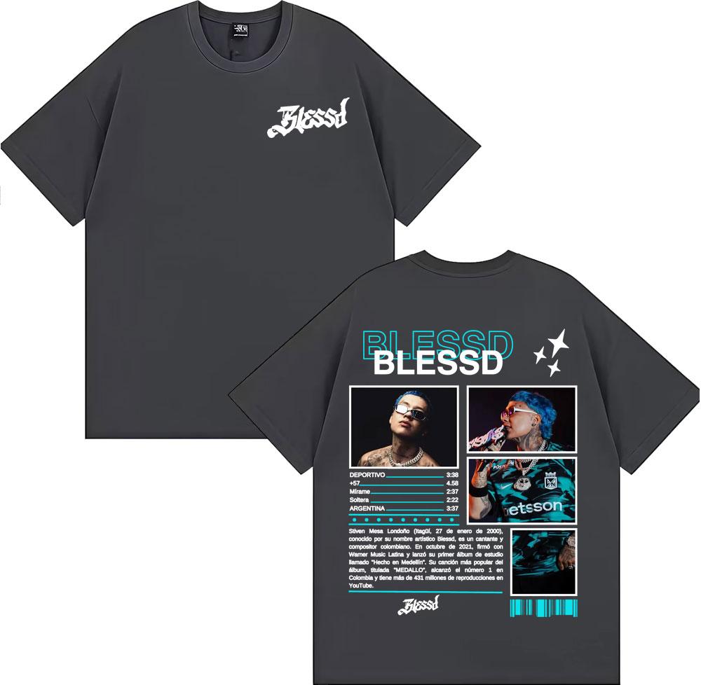 2025 Summer Rapper BLESSD BENDECIDO Tour Tshirt Mens Cotton Shortsleeved Tshirt Fashion 90 S Retro Hiphop Tshirt