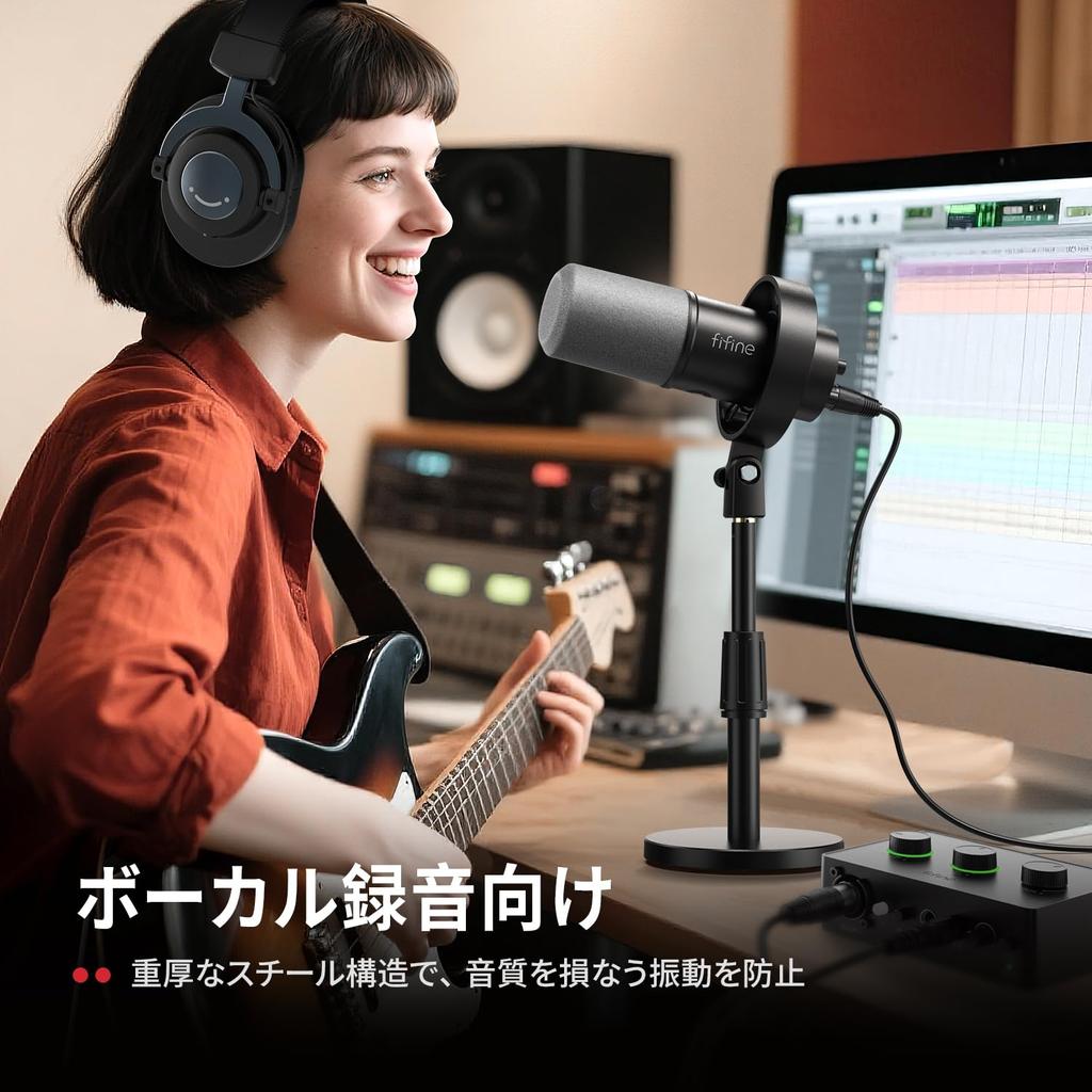 FIFINE BS1 Microphone Stand with Microphone Adjustable Compatible with Made by Screw Round Authentic Brand Product Stand, Tabletop/Desktop Holder,