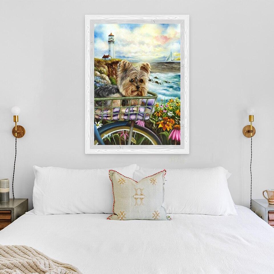 New 5D DIY Diamond Painting Dog Diamond Embroidery Sea View Cross Stitch Full Round Drill Crafts Home Decor Manual Gift