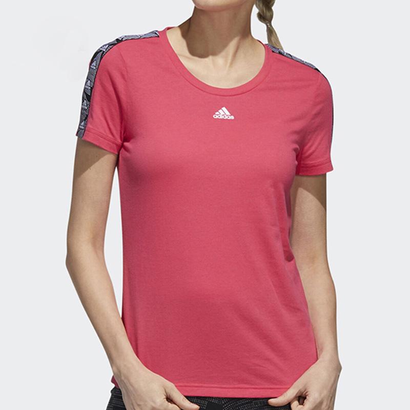 Adidas Logo Solid Color Sports Running Training Breathable Casual Crew Neck Short Sleeve T-Shirt Women T-Shirts Red GE1133